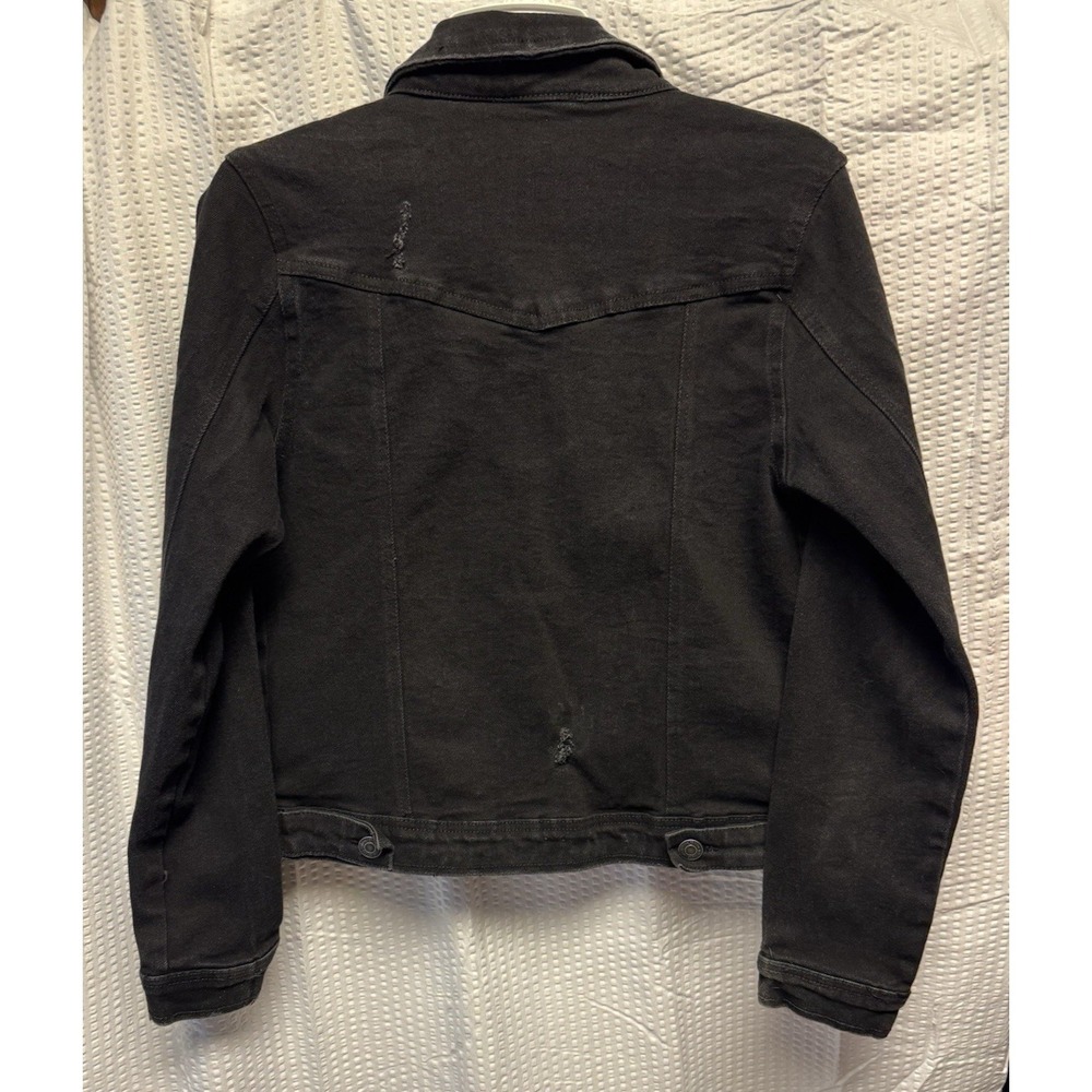 1511 Inc. Women's Distressed Size Medium Black Denim Trucker Pockets - Picture 9 of 12